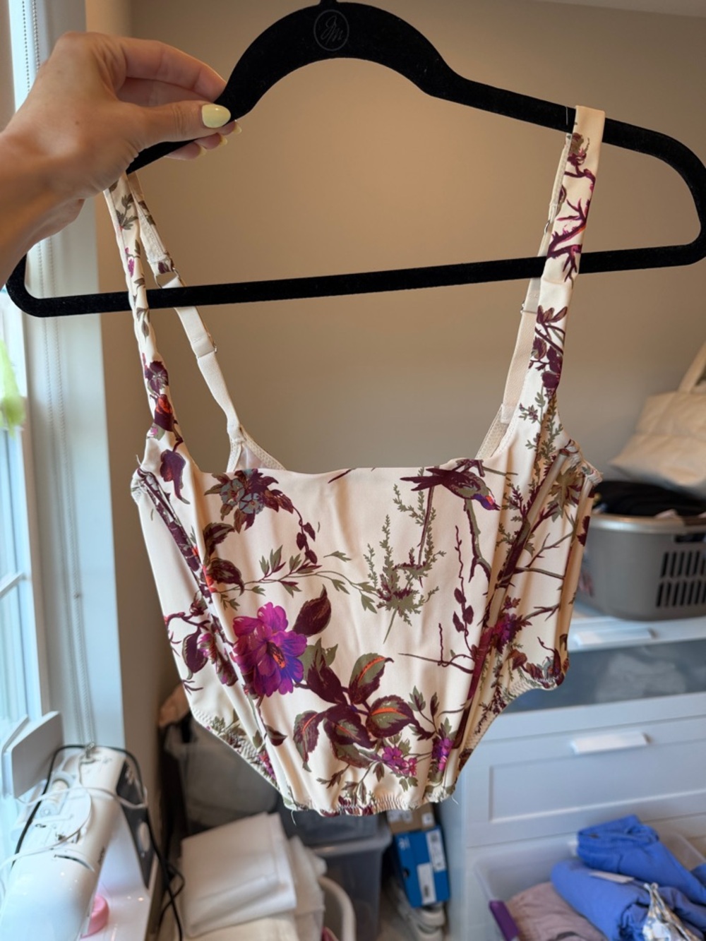 BDG Cream Floral Square-Neck Cami with Burgundy & Purple Accents